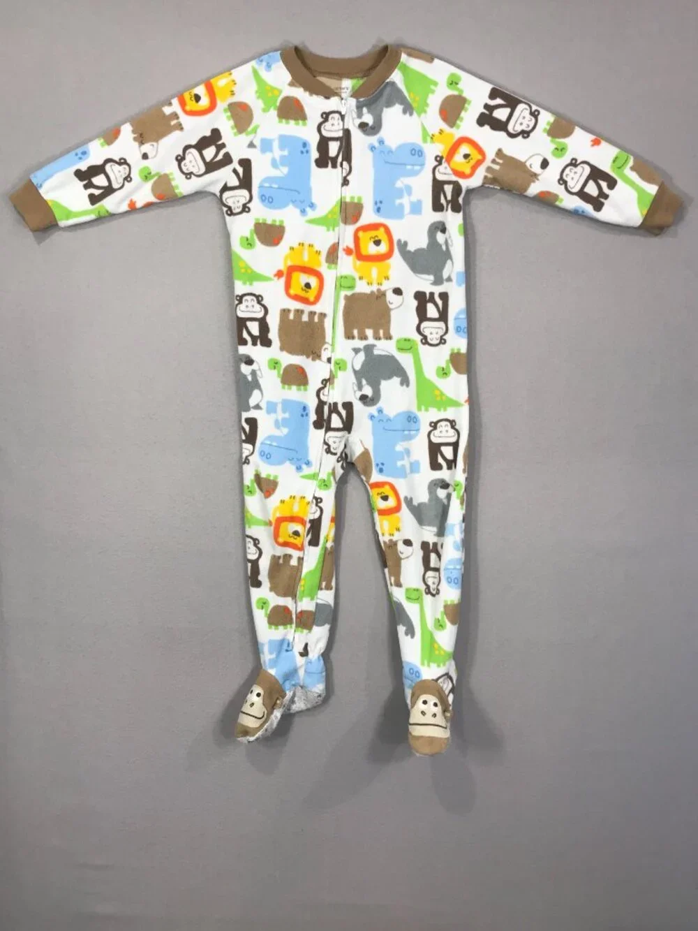Carter's Footsie Boy's 3T Red Plaid Animal Print Sleeper Pajamas PJs Lot of 2